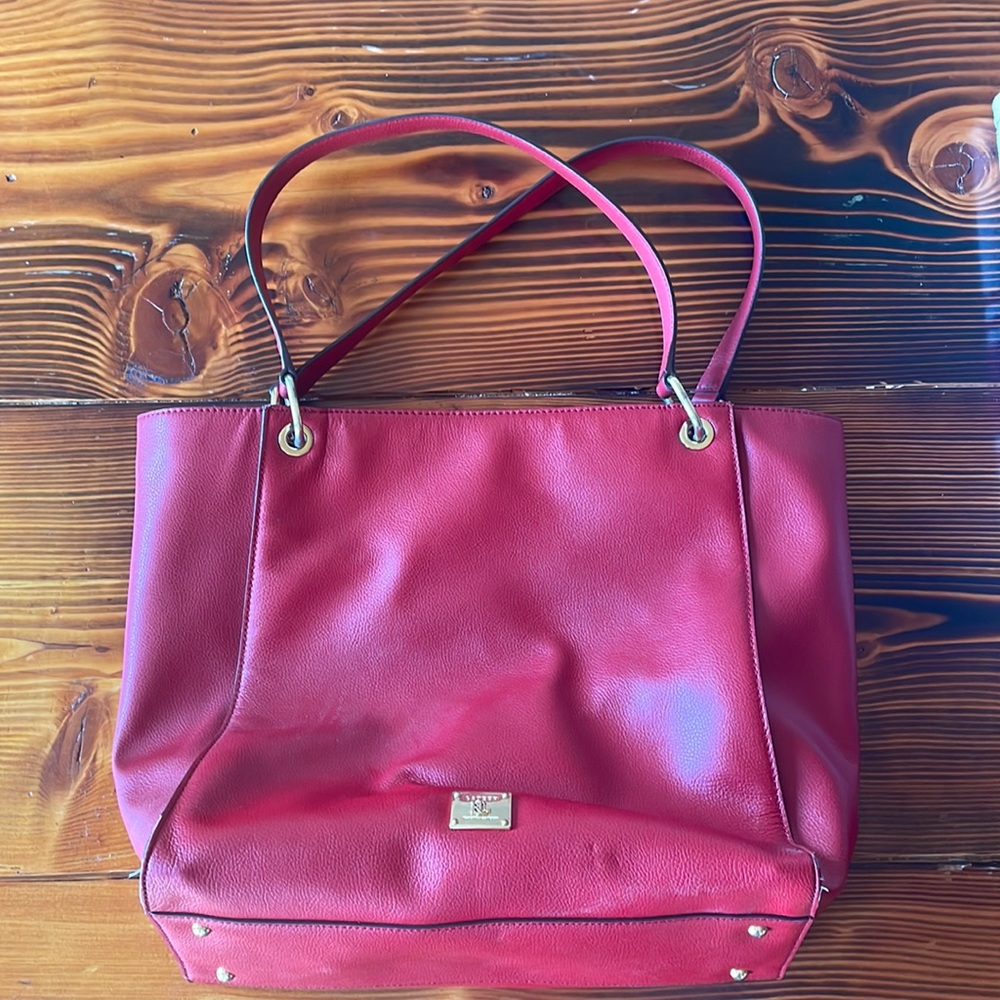 Red Ralph Lauren Leather Tote Bag